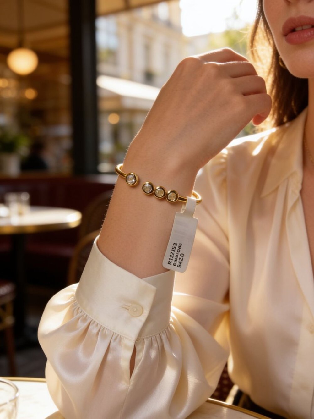 Halle Gold Tone Sterling Silver .925 Thin Cuff Bracelet with 4 Crystals bracelet